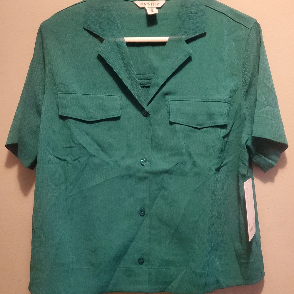 Athleta Green Button Down Shirt